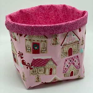 LAST ONE Handmade Christmas Fabric Basket Pink Christmas Basket